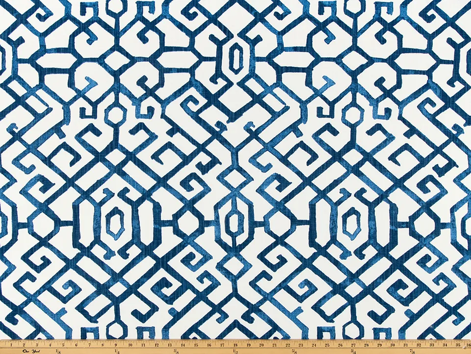 Jing Courtyard Blue Slub Linen White Fabric By Premier Prints