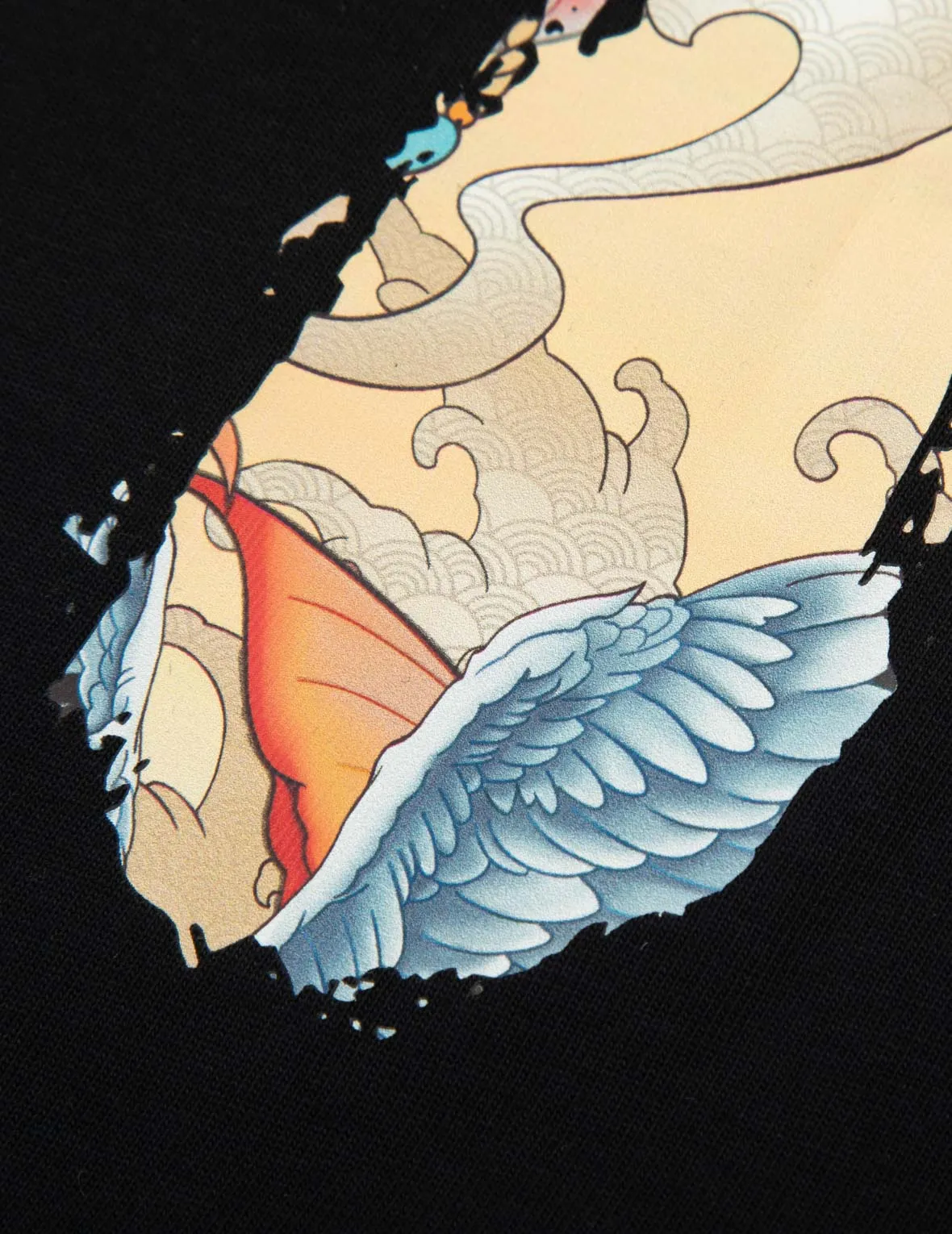 Koi and Seagull Brushstroke Daicock Digital Print Loose Fit T-shirt
