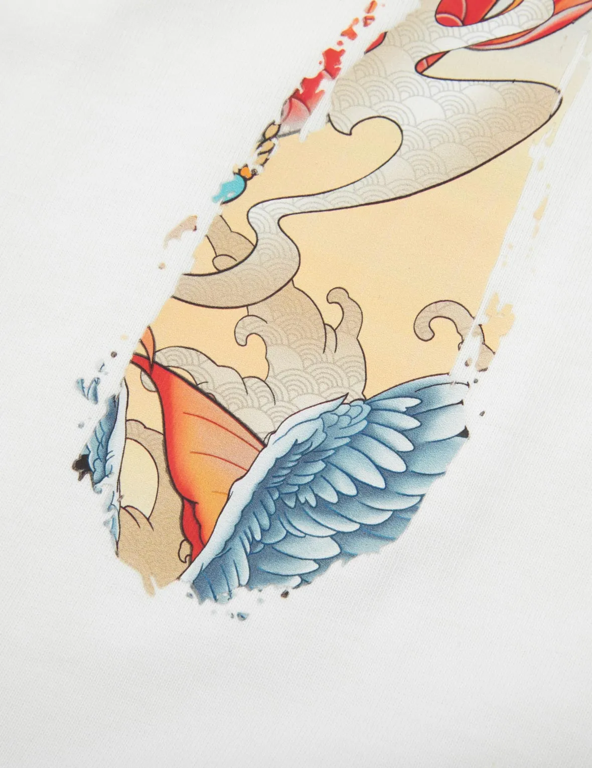 Koi and Seagull Brushstroke Daicock Digital Print Loose Fit T-shirt