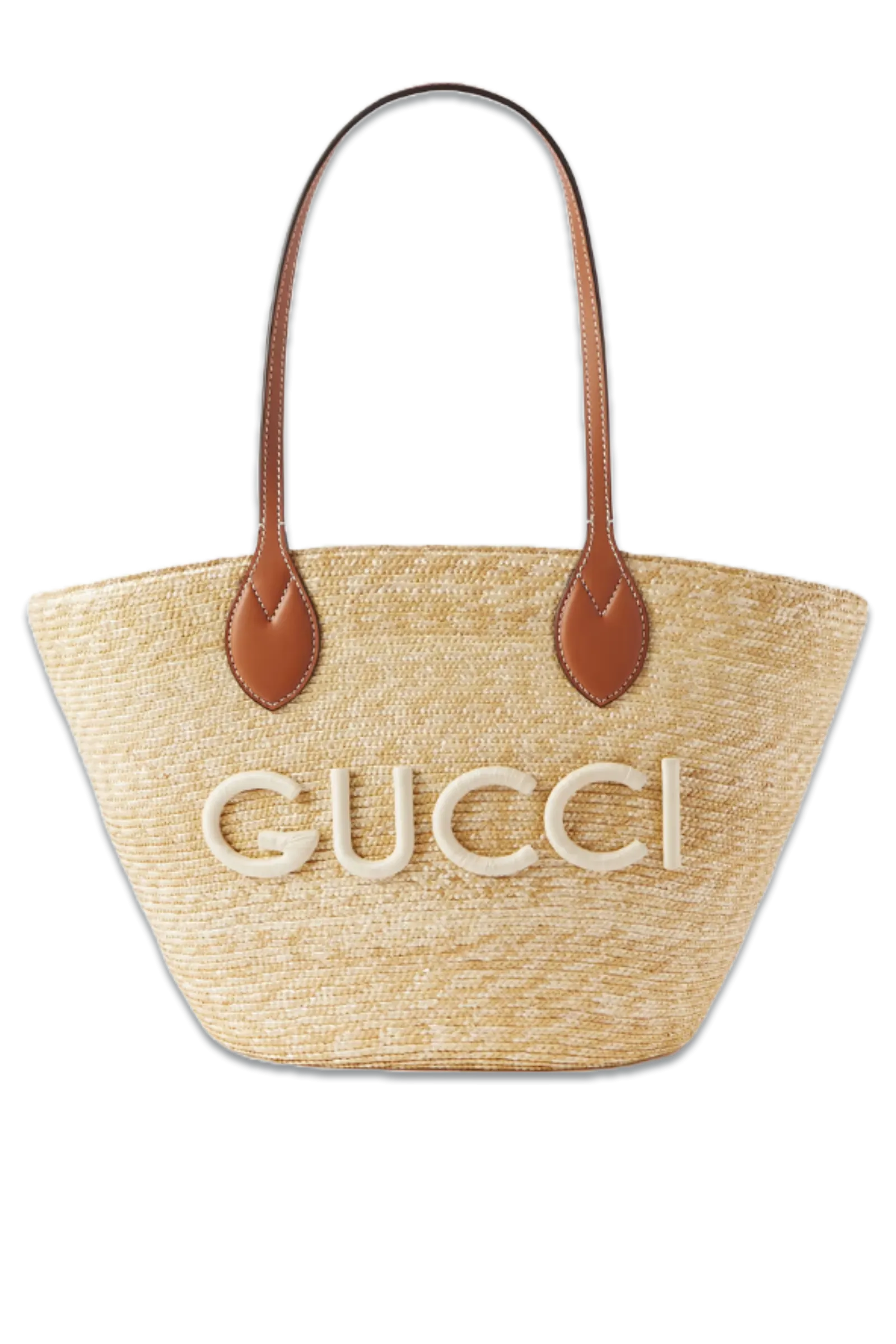 Leather-Trimmed Appliquéd Raffia Tote