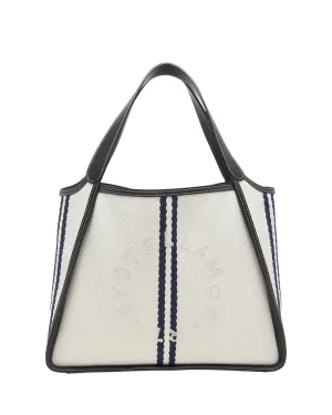 Logo Striped Eco Canvas Tote Bag in Ink and White