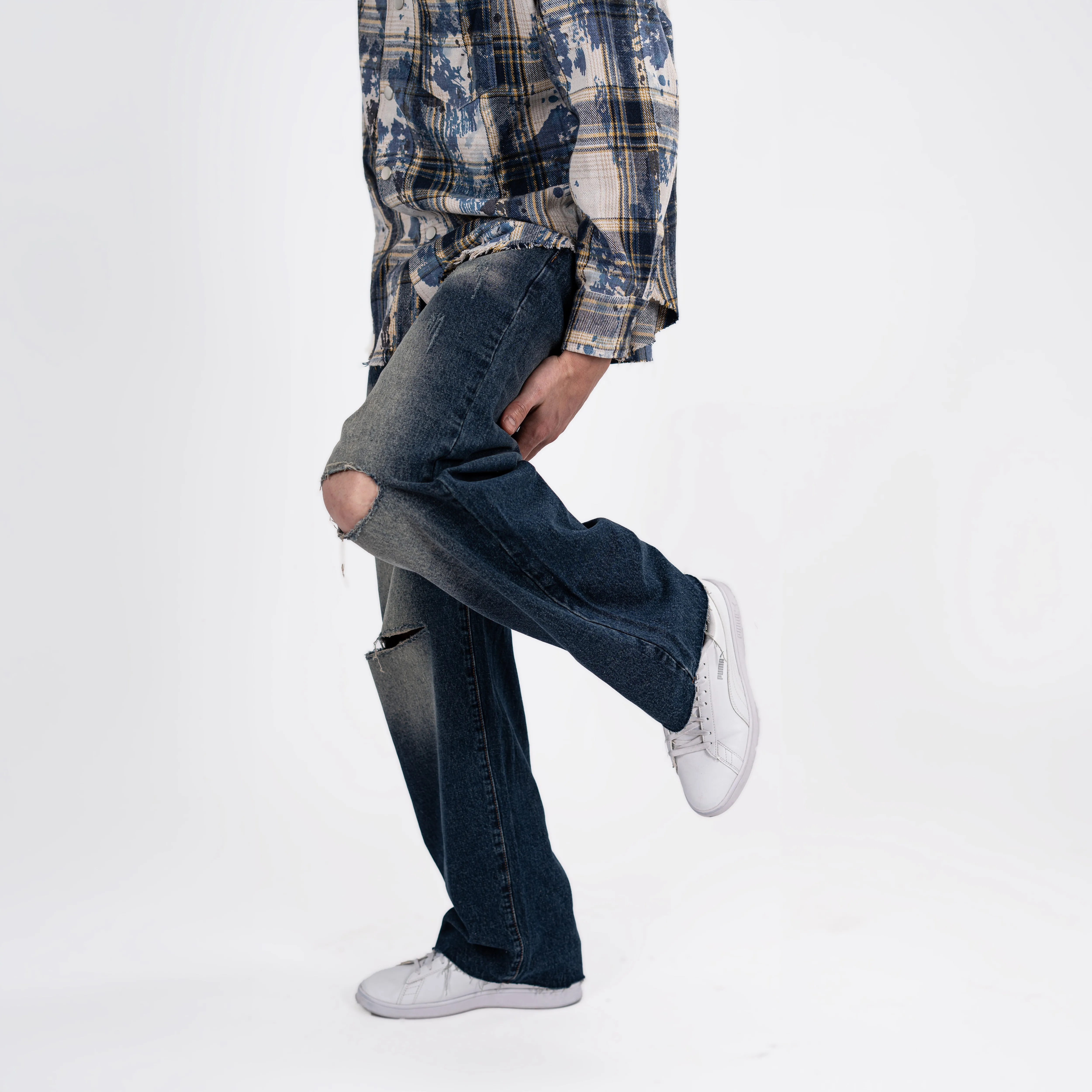 Men's Dark Washed Baggy Denim Jeans