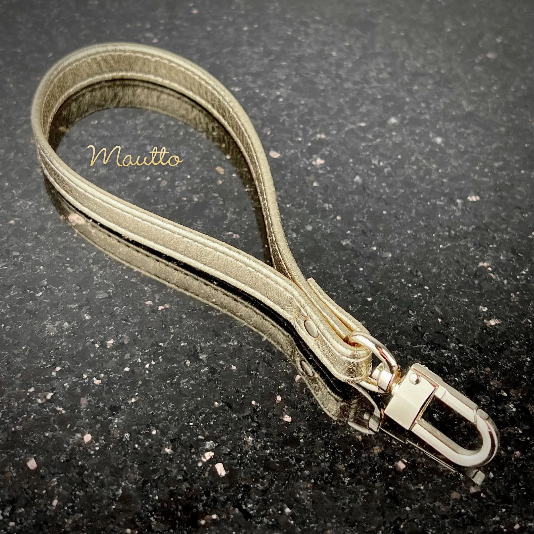 Metallic Leather Wrist Strap & Keychain Accessory - Gold, Beige or Silver Glamorous Shiny Leather