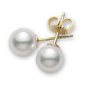 Mikimoto Yellow Gold and A  Akoya 6.5mm Pearl Stud Earrings