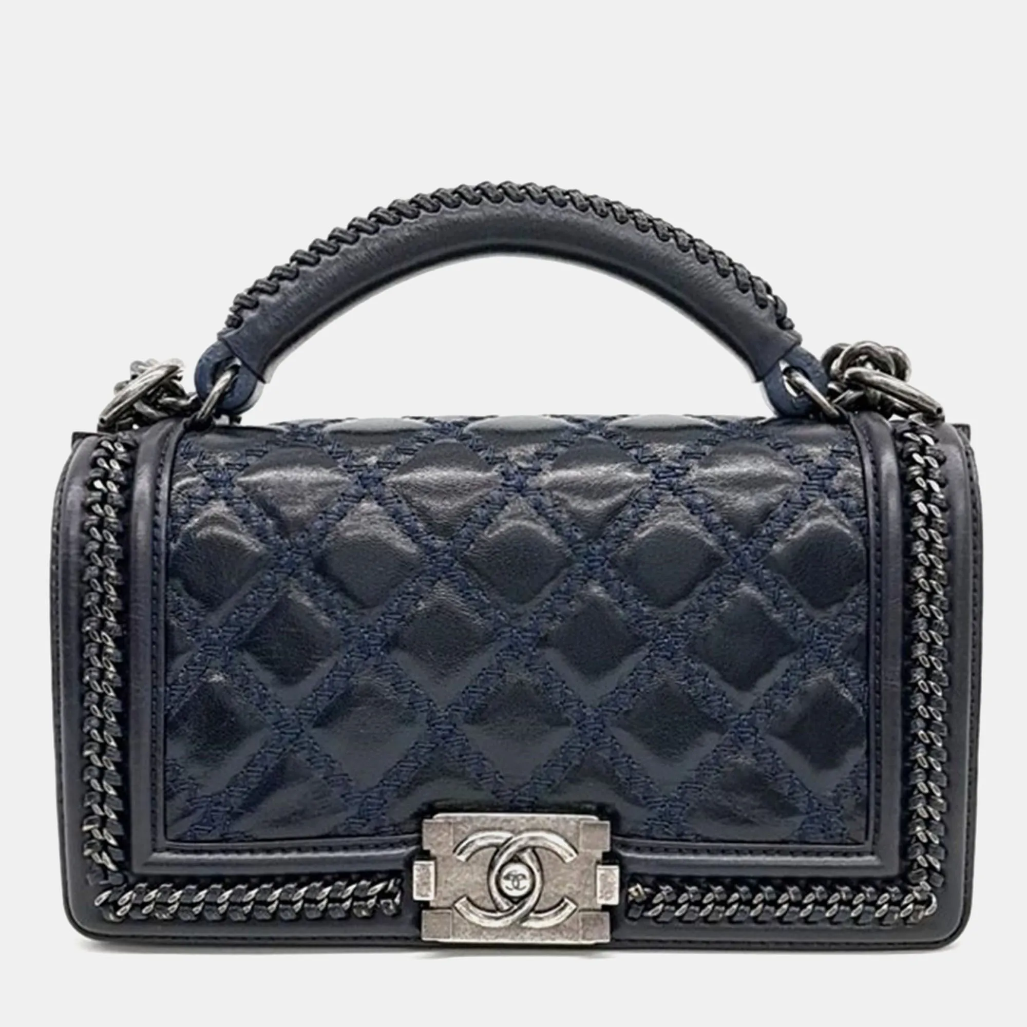 Navy Blue Boy Medium Top Handle Bag