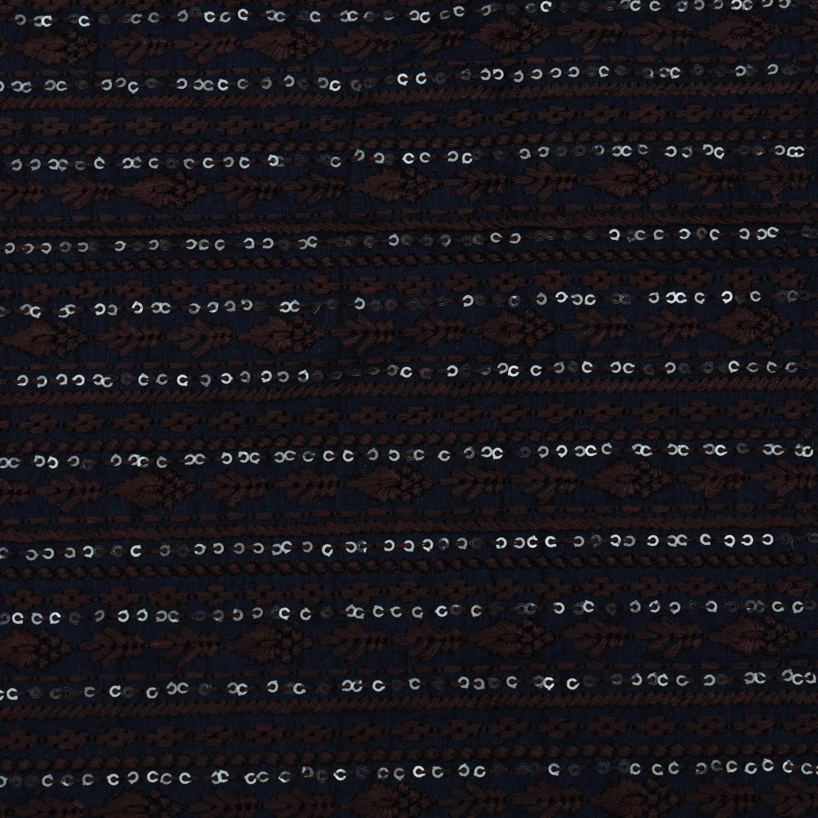 Navy Blue Color Raw Silk Embroidery Fabric