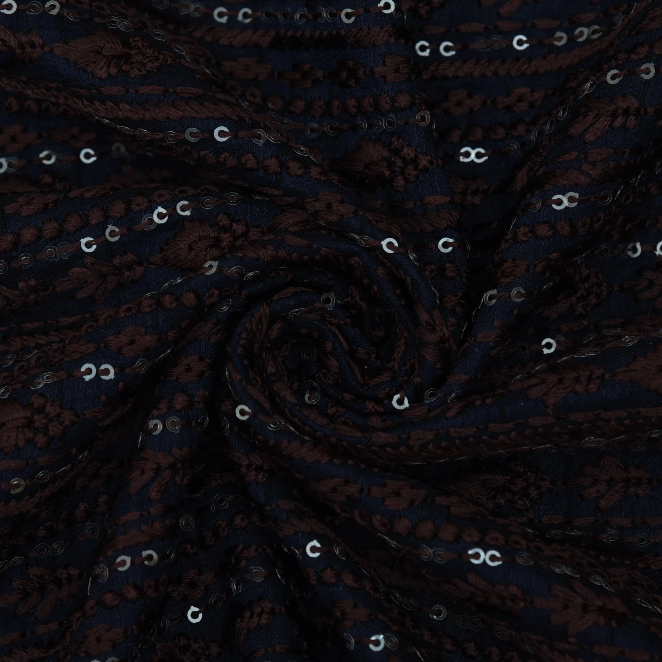 Navy Blue Color Raw Silk Embroidery Fabric