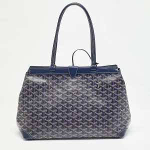 Navy Blue Goyardine Coated Canvas and Leather Bellechasse PM Tote