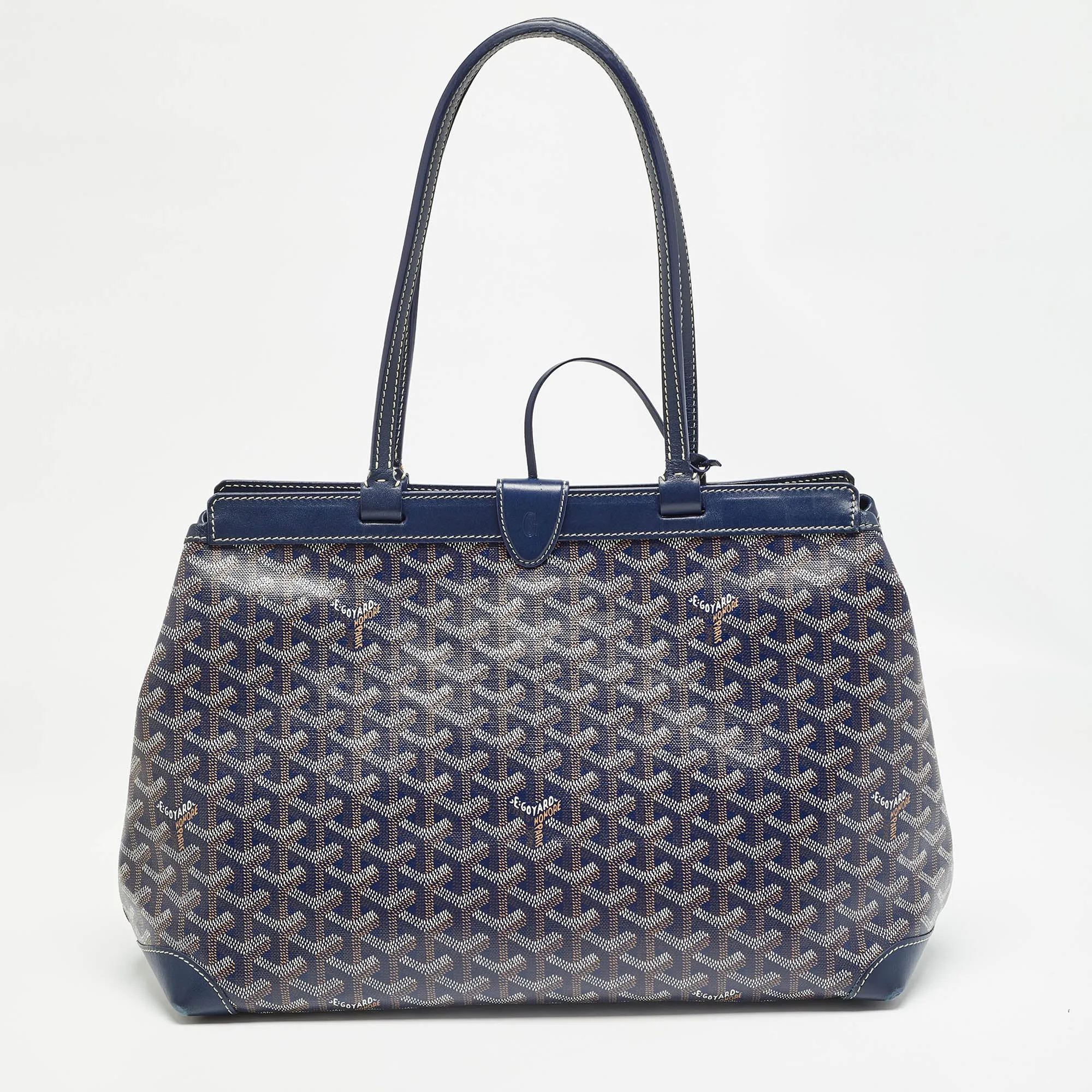 Navy Blue Goyardine Coated Canvas and Leather Bellechasse PM Tote