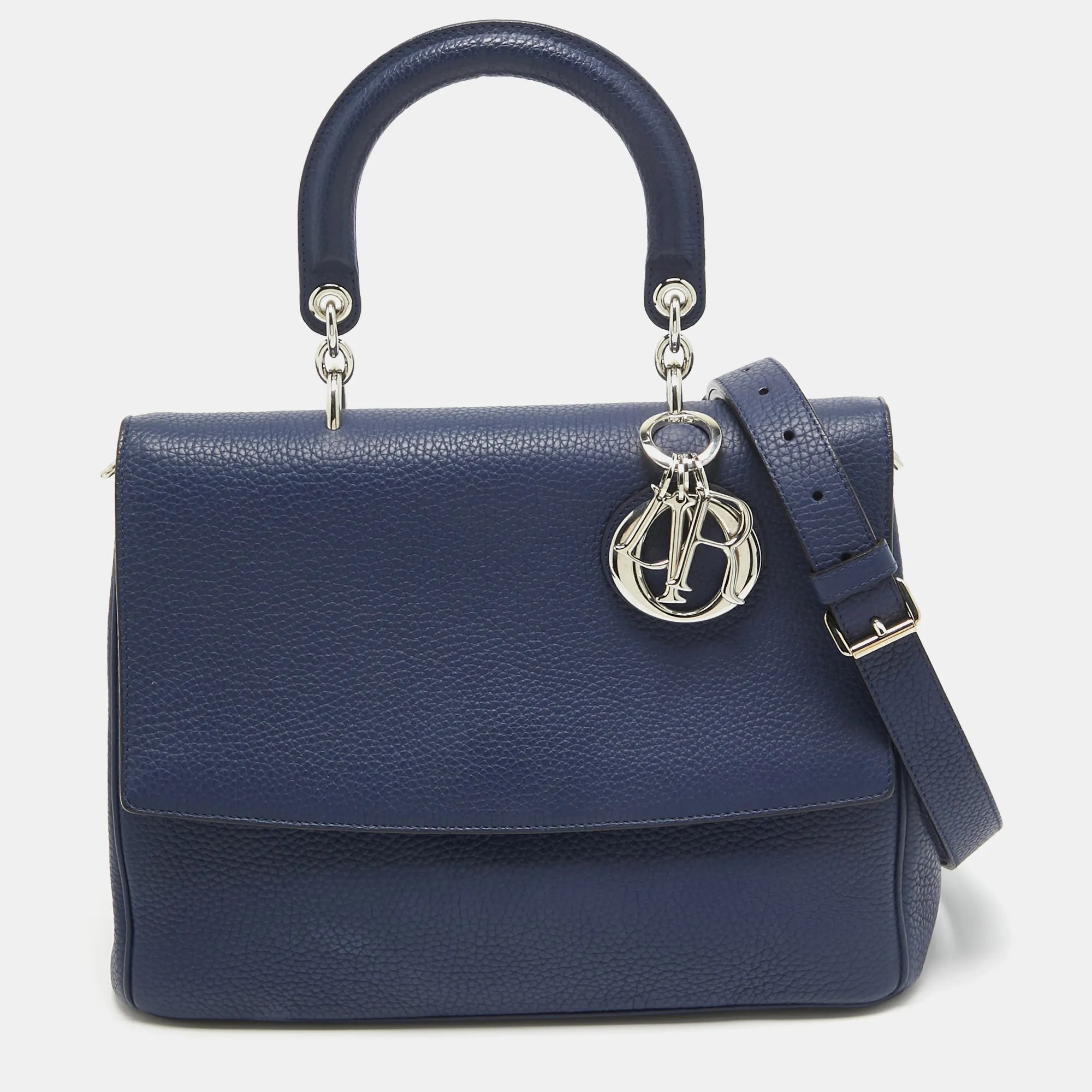 Navy Blue Leather Medium Be Flap Bag