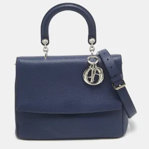 Navy Blue Leather Medium Be Flap Bag