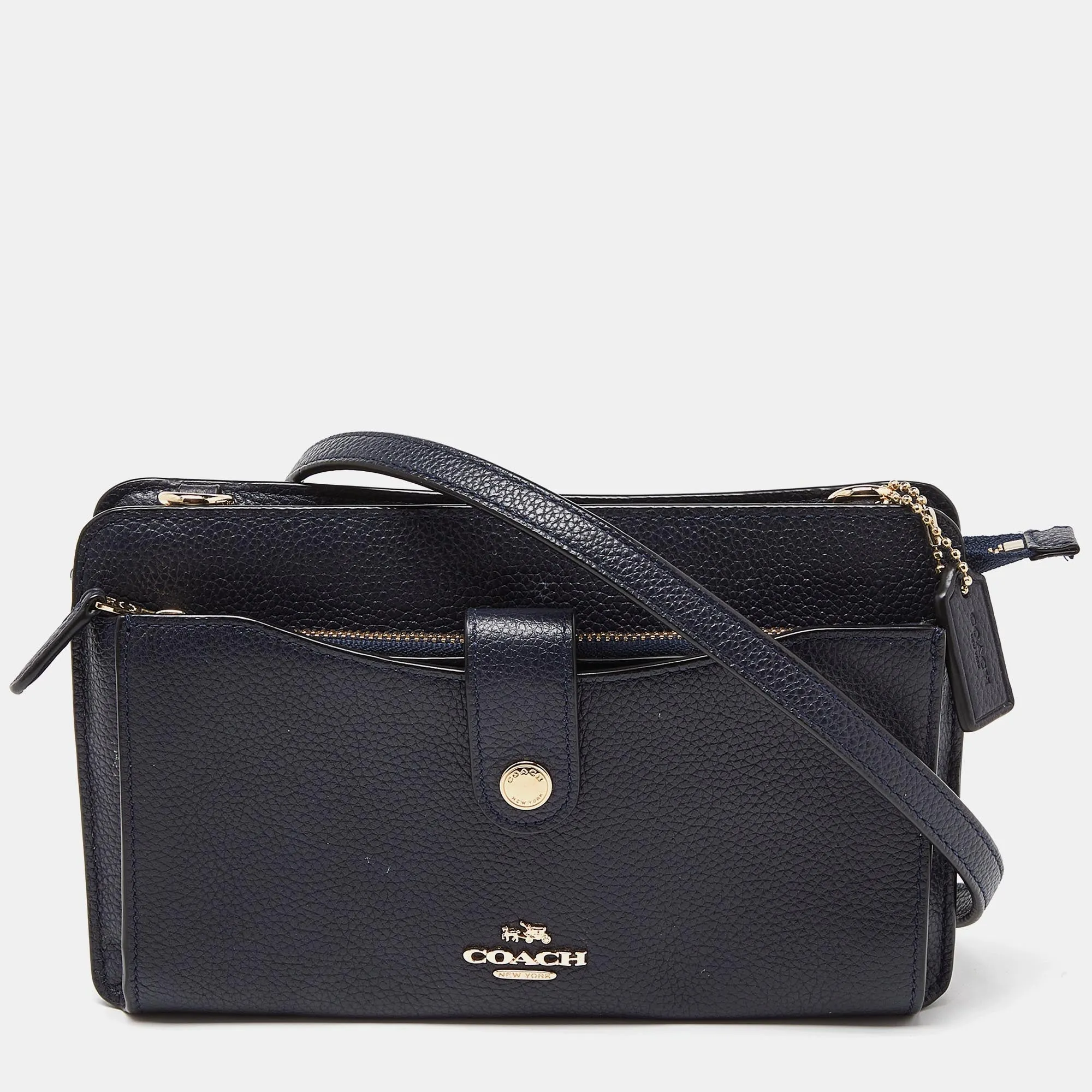 Navy Blue Leather Noa Pop Up Crossbody Bag