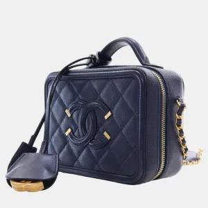 Navy Blue Mini Caviar CC Filigree Vanity Case