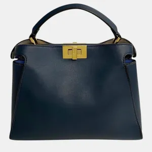 Navy Blue Peekaboo Leather Handbag