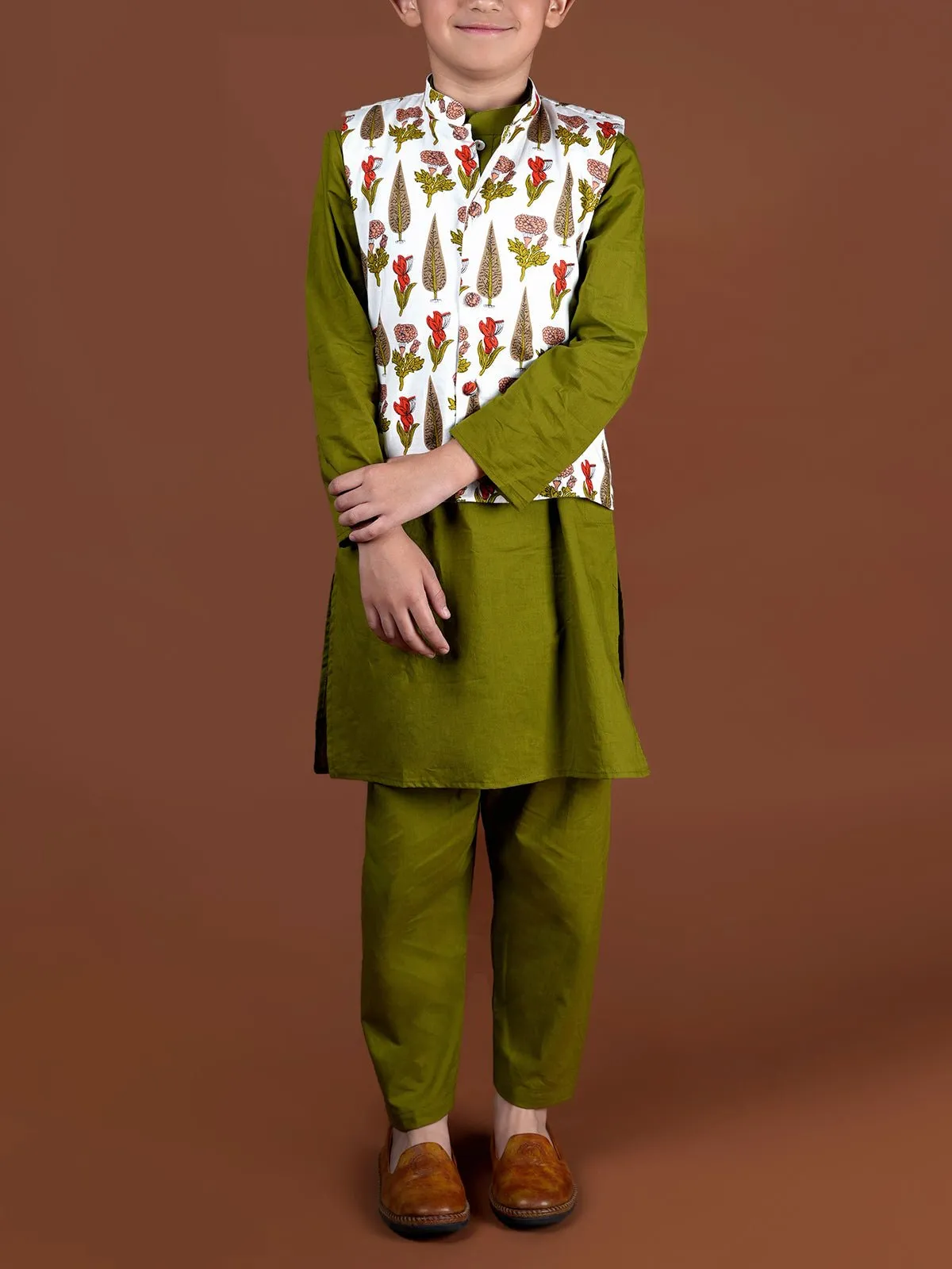 Nehru Jacket-Kurta Set Olive