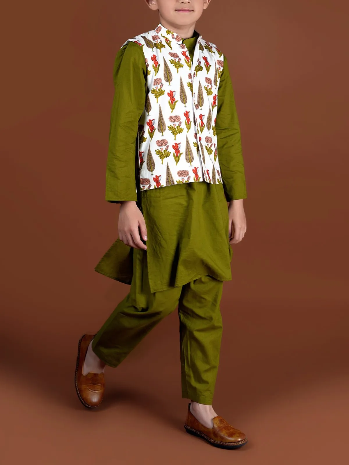 Nehru Jacket-Kurta Set Olive