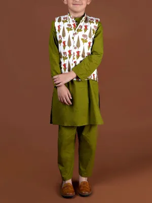 Nehru Jacket-Kurta Set Olive