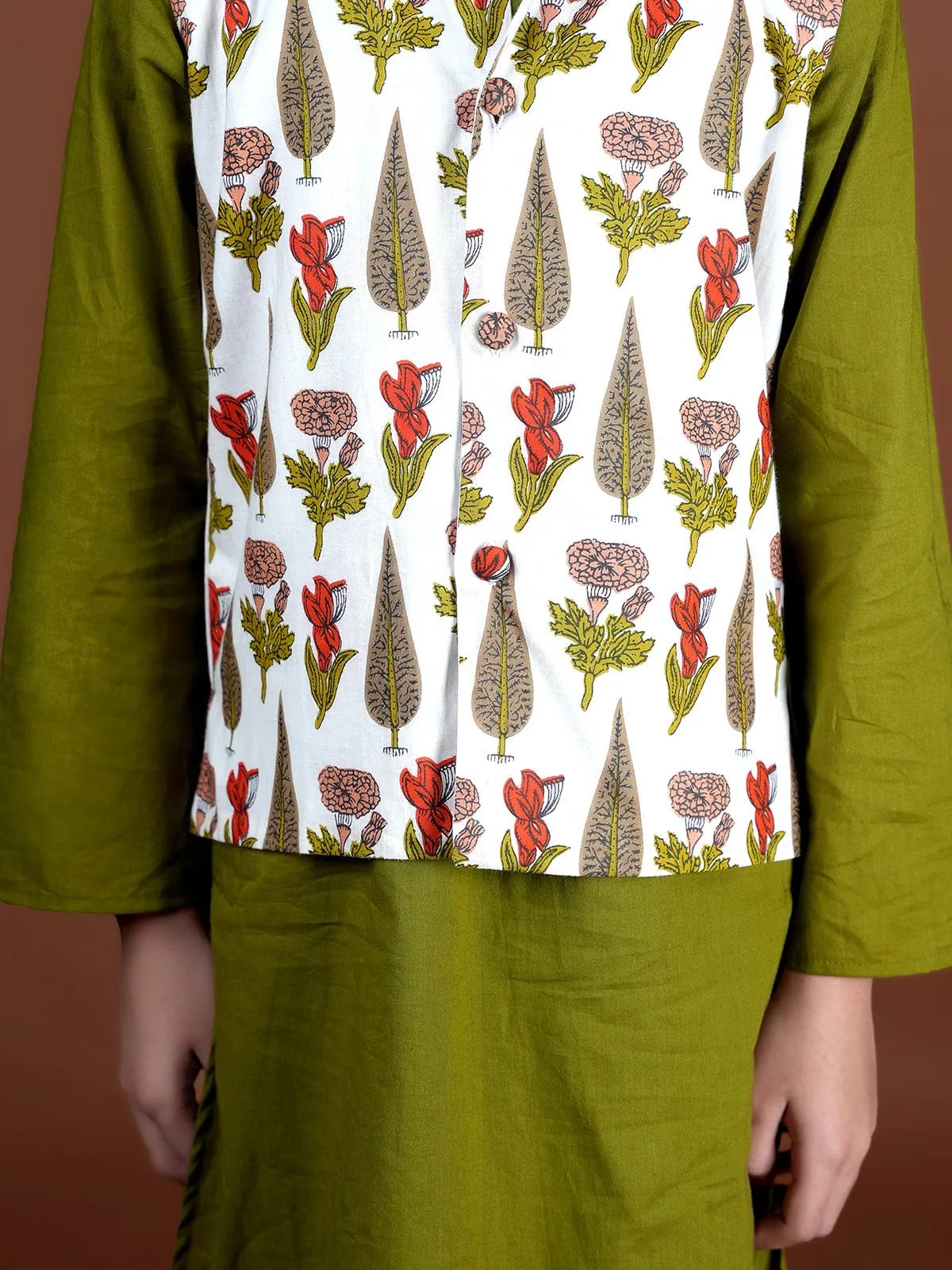 Nehru Jacket-Kurta Set Olive