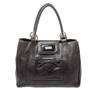 Olive Green Croc Embossed Leather Front Pocket Tote
