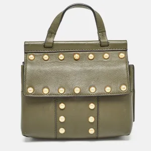 Olive Green Leather Mini Block-T Top Handle Bag