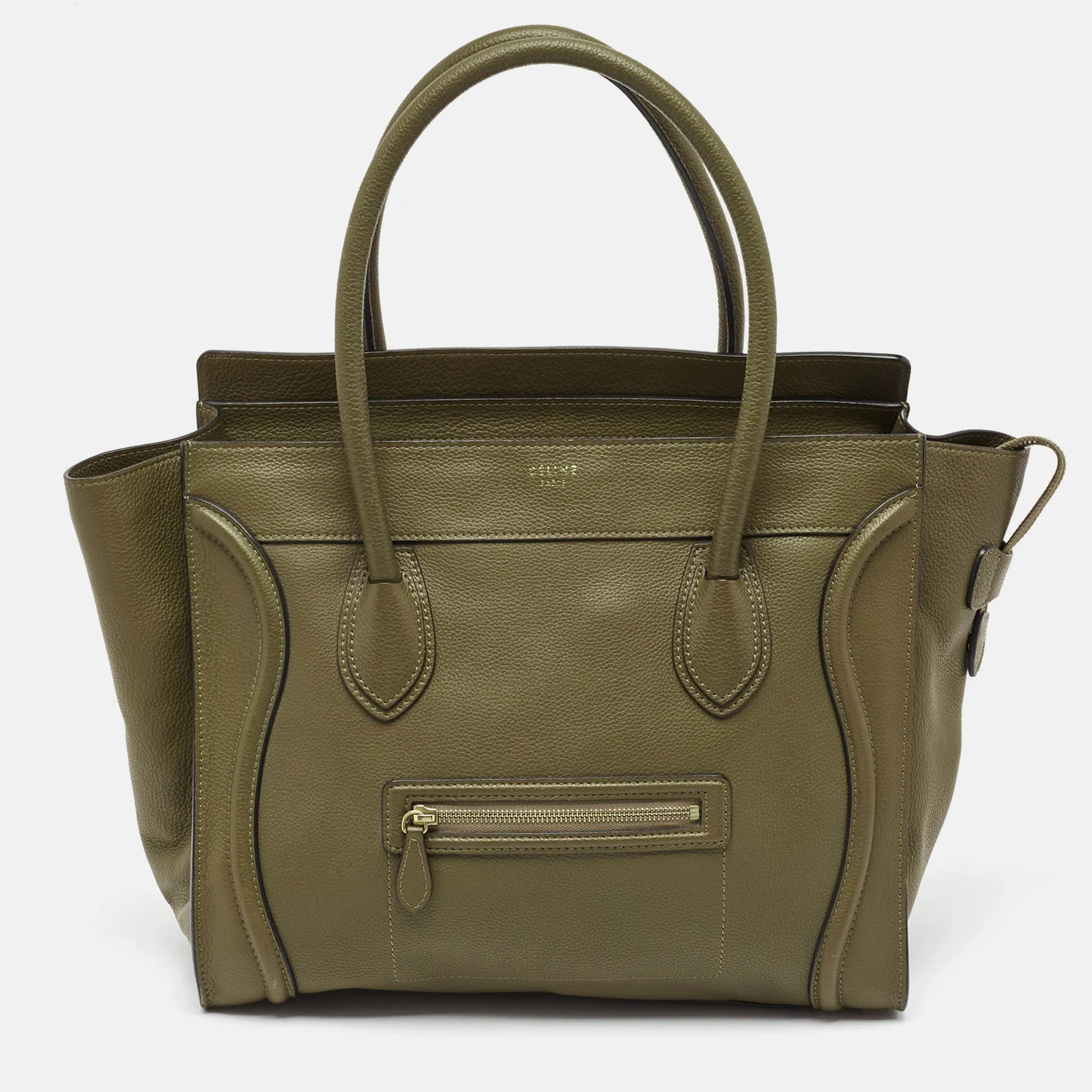 Olive Green Leather Shoulder Luggage Tote