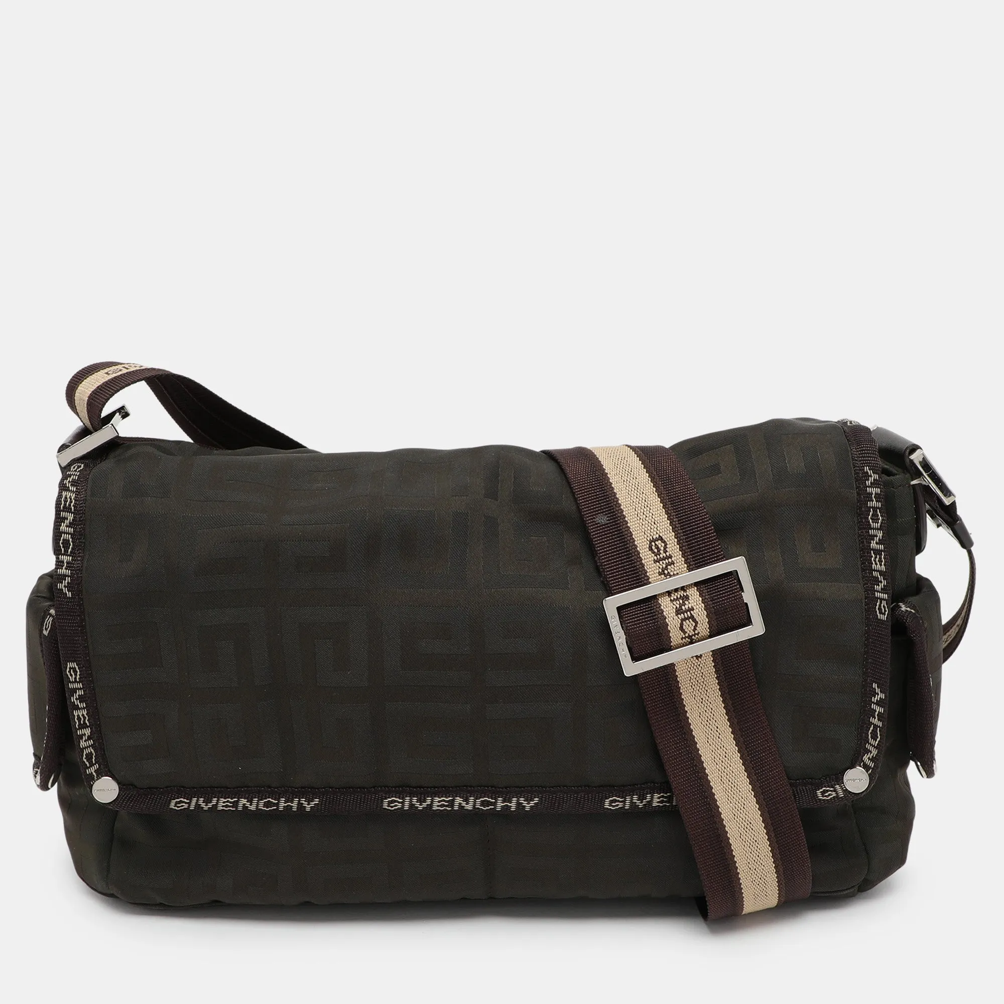 Olive Green Signature Nylon Flap Crossbody Bag