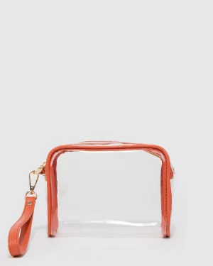 Orange Suri Clear Wristlet Clutch Bag