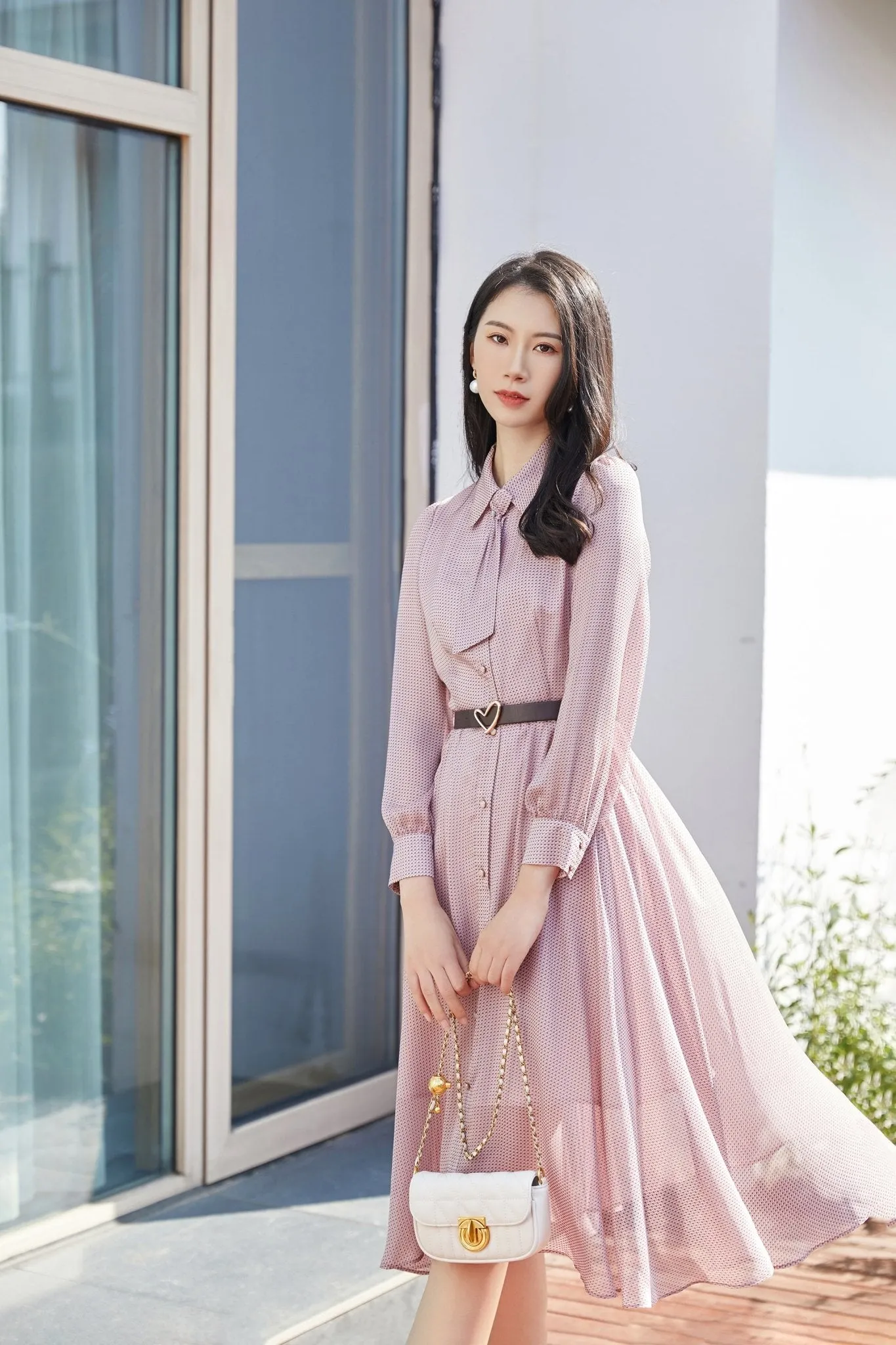 Pink Bow Tie Waist Maxi Dress