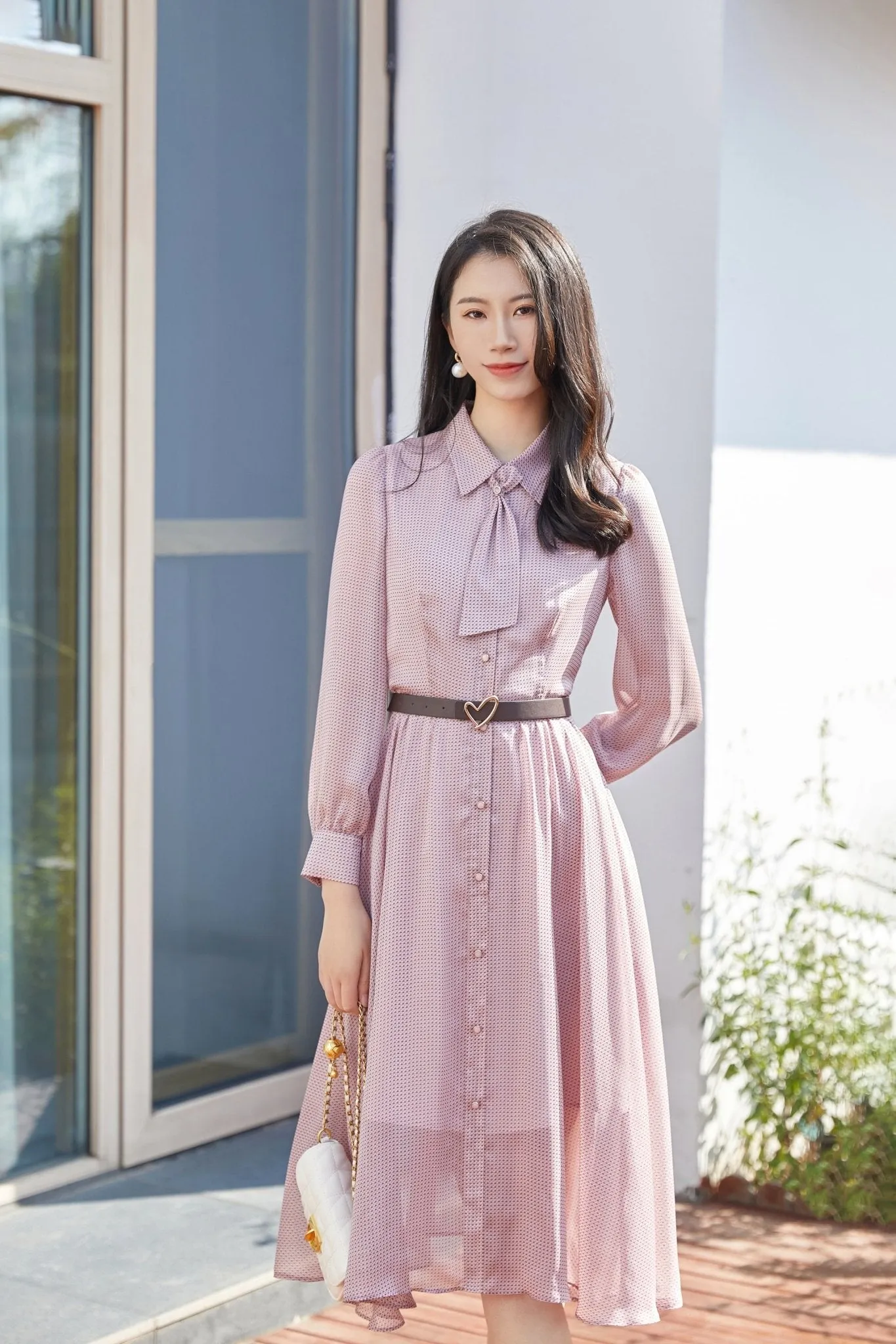 Pink Bow Tie Waist Maxi Dress