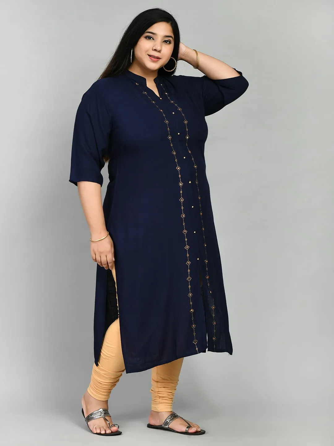 Plus Size Plus Size Deep Blue Collared Kurta