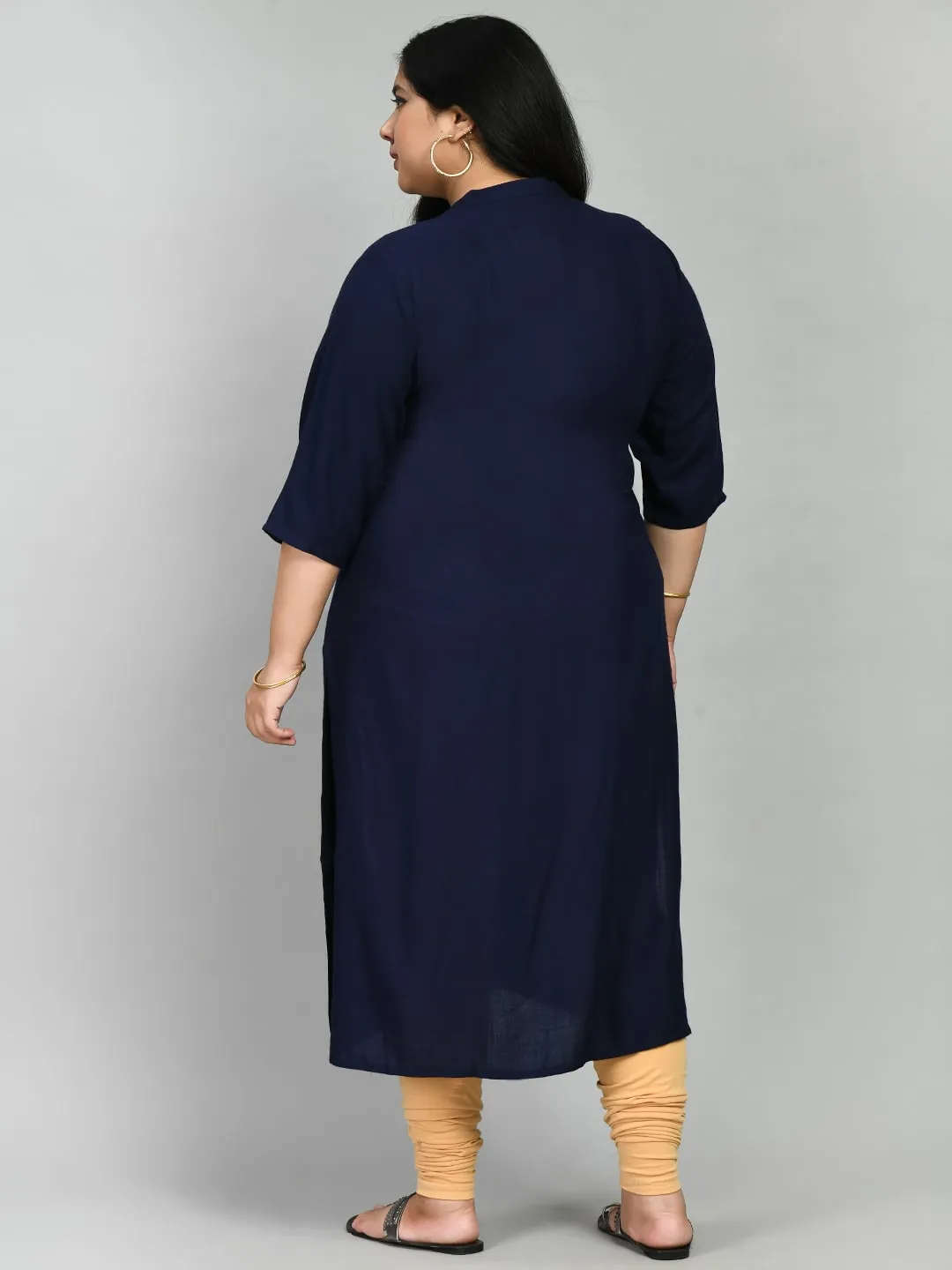 Plus Size Plus Size Deep Blue Collared Kurta