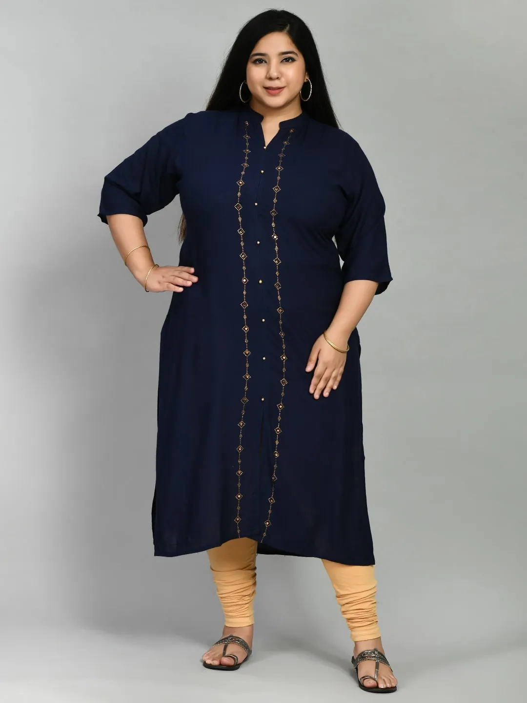 Plus Size Plus Size Deep Blue Collared Kurta