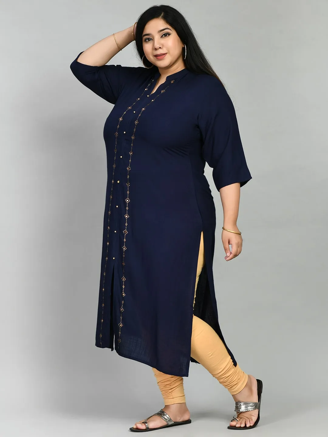 Plus Size Plus Size Deep Blue Collared Kurta