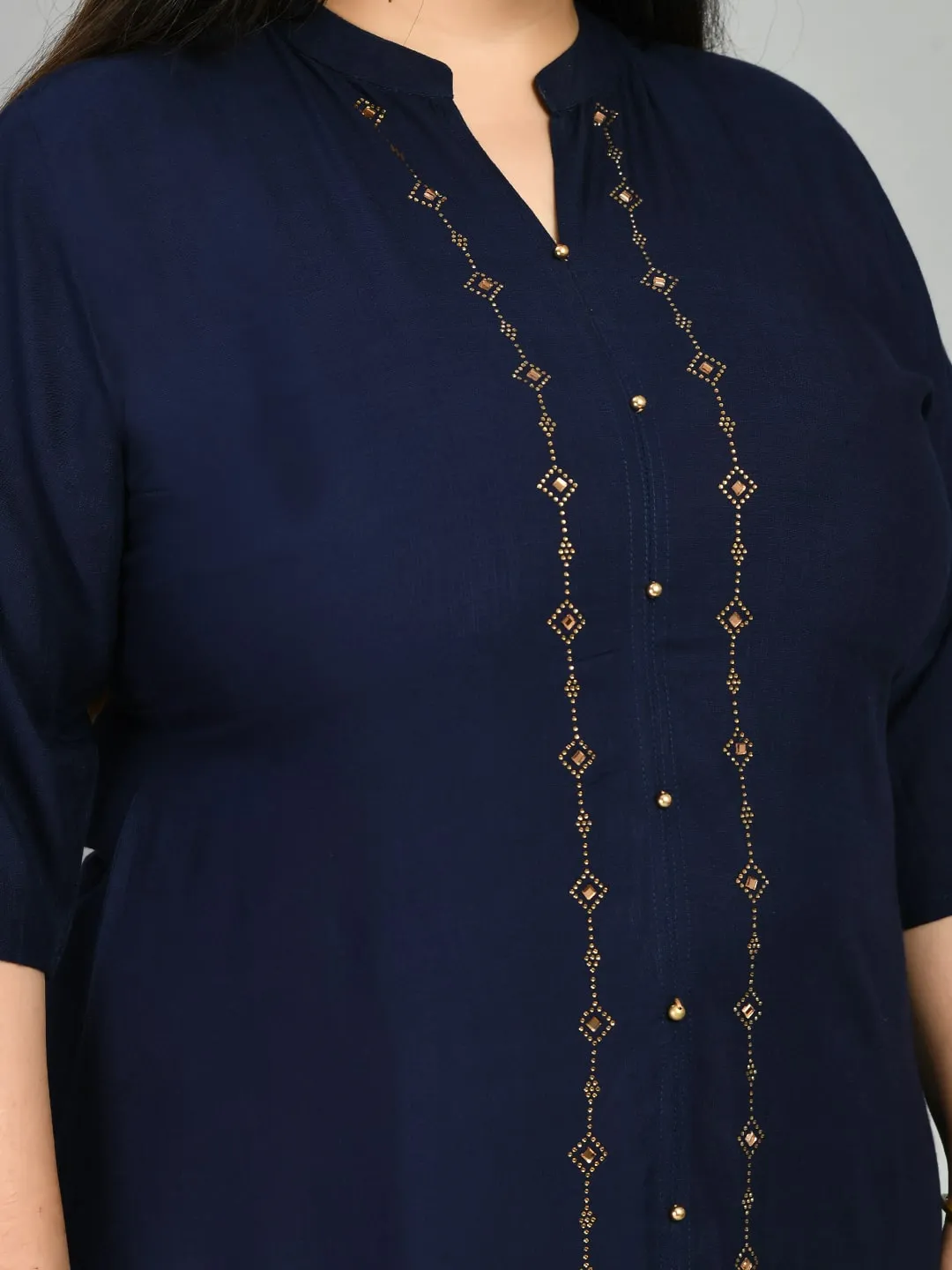 Plus Size Plus Size Deep Blue Collared Kurta