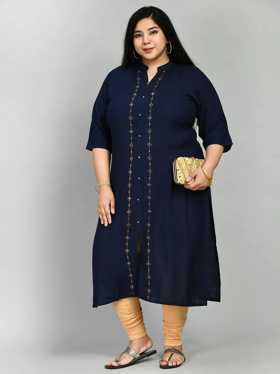 Plus Size Plus Size Deep Blue Collared Kurta