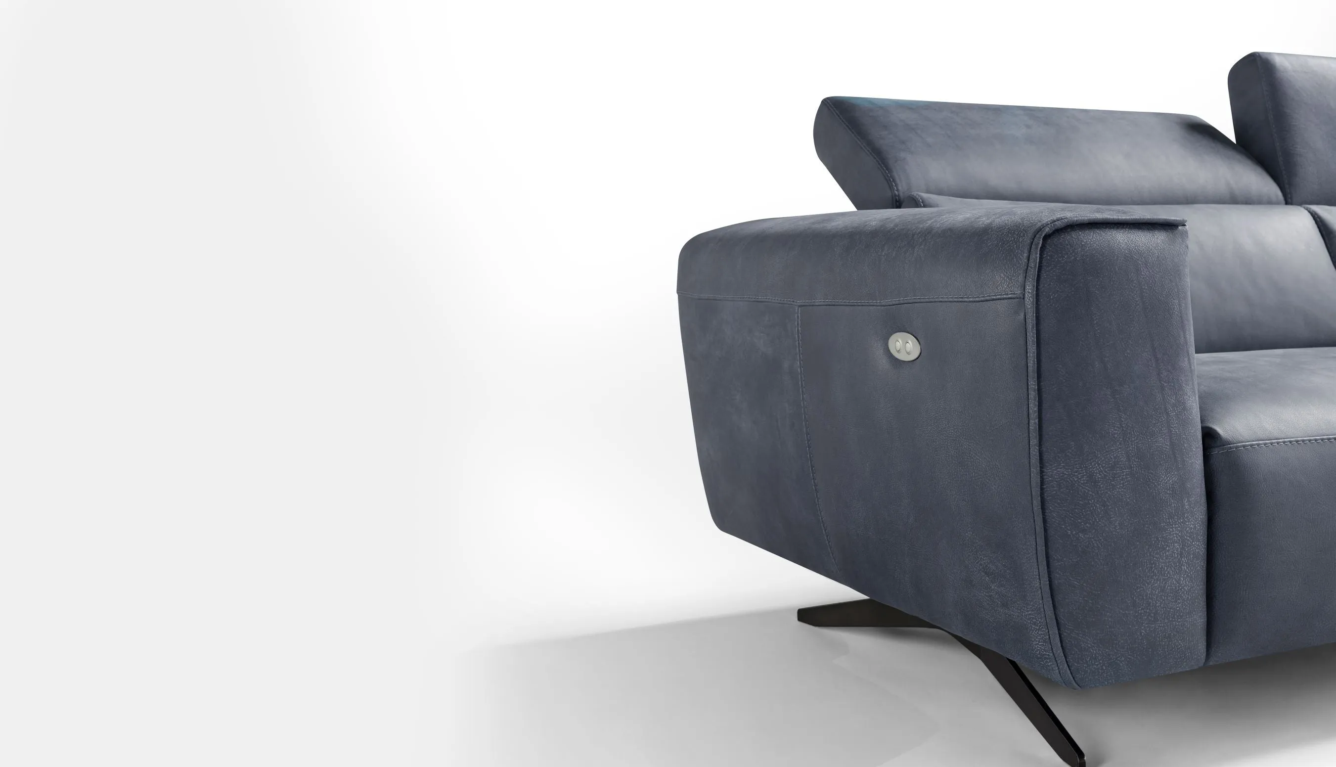 Prato Blue Leather Reclining Sofa