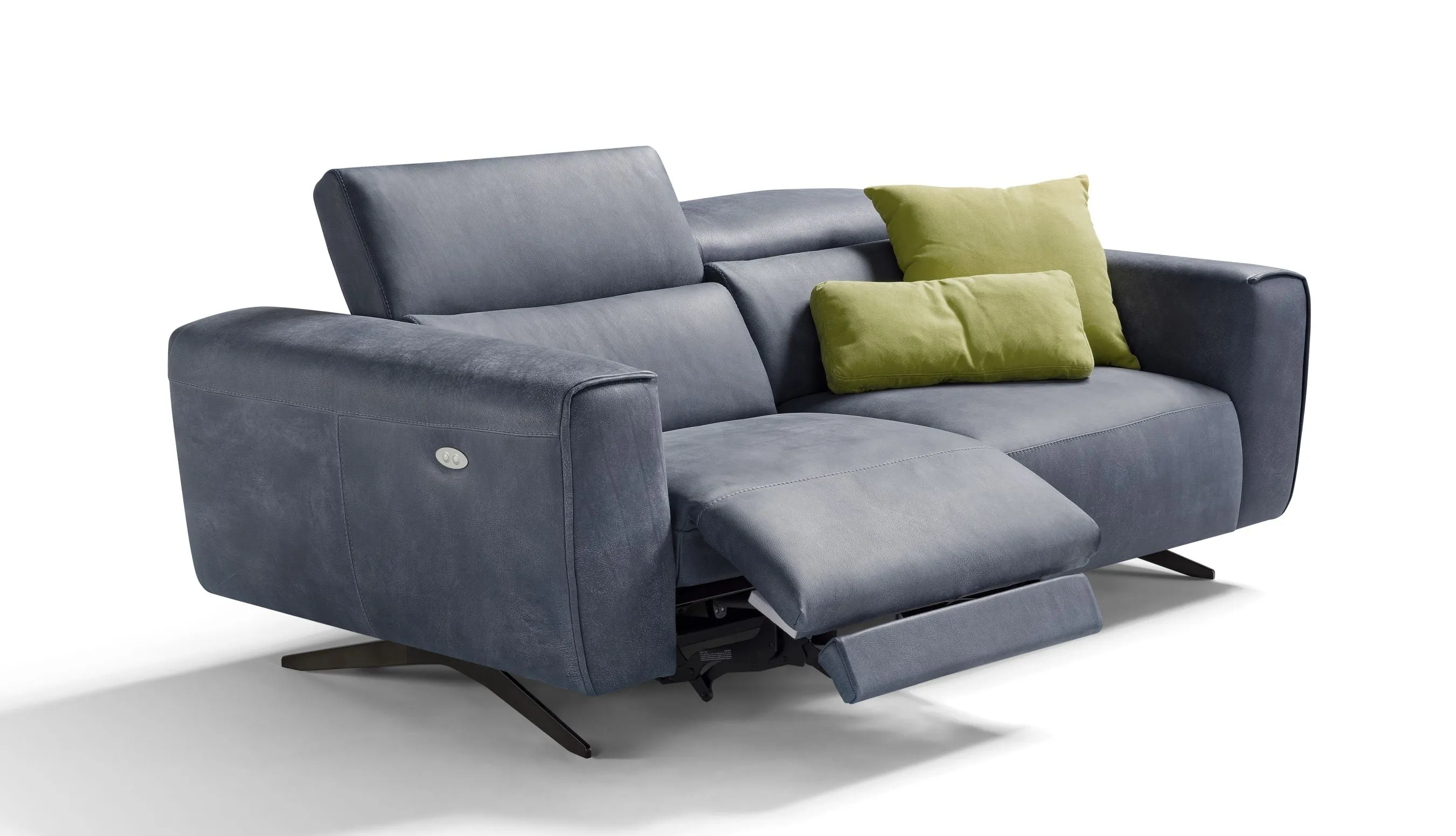 Prato Blue Leather Reclining Sofa