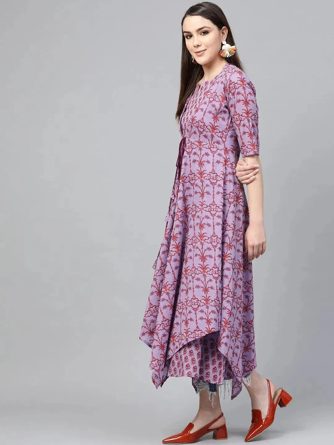 Purple Printed Cotton Dress