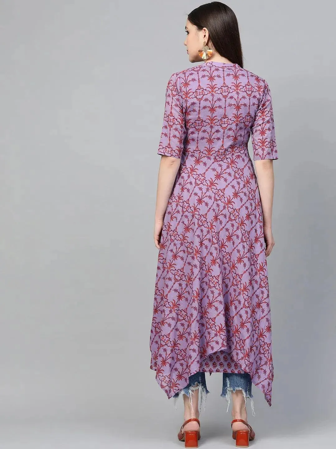 Purple Printed Cotton Dress