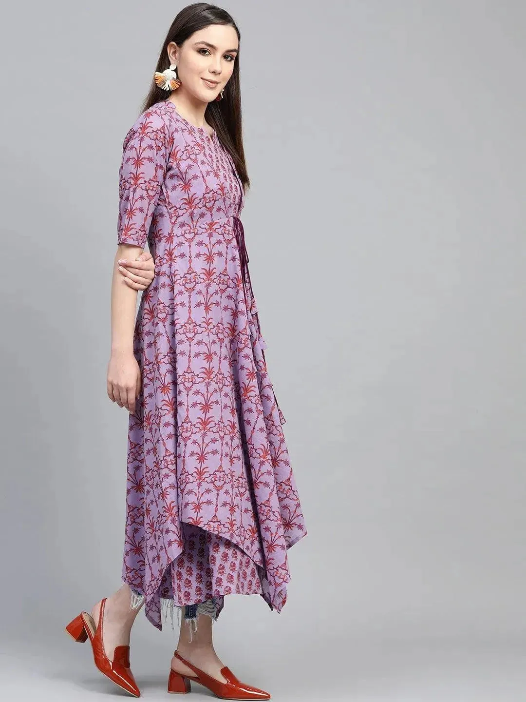 Purple Printed Cotton Dress