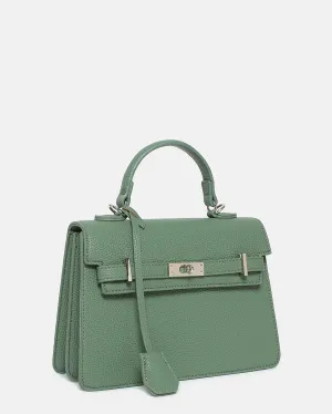 RIDDY -borsa a mano verde con rifiniture argento chisura clip e tracolla aggiuntiva