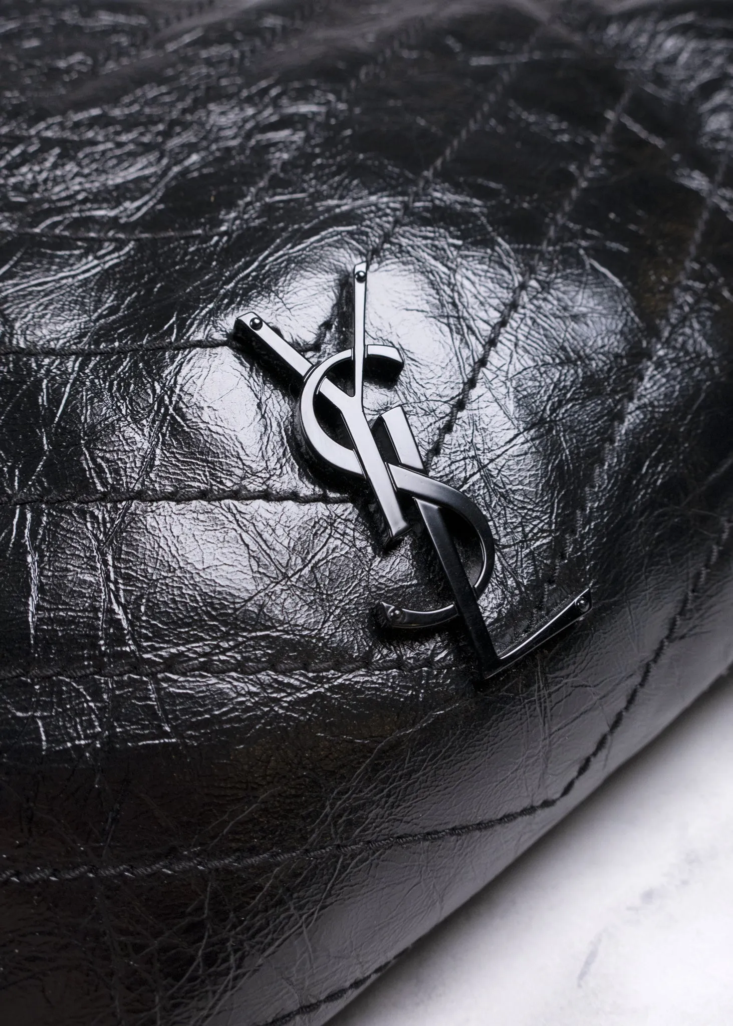 Saint Laurent Crinkled Calfskin Matelasse Monogram Niki Shopper Tote