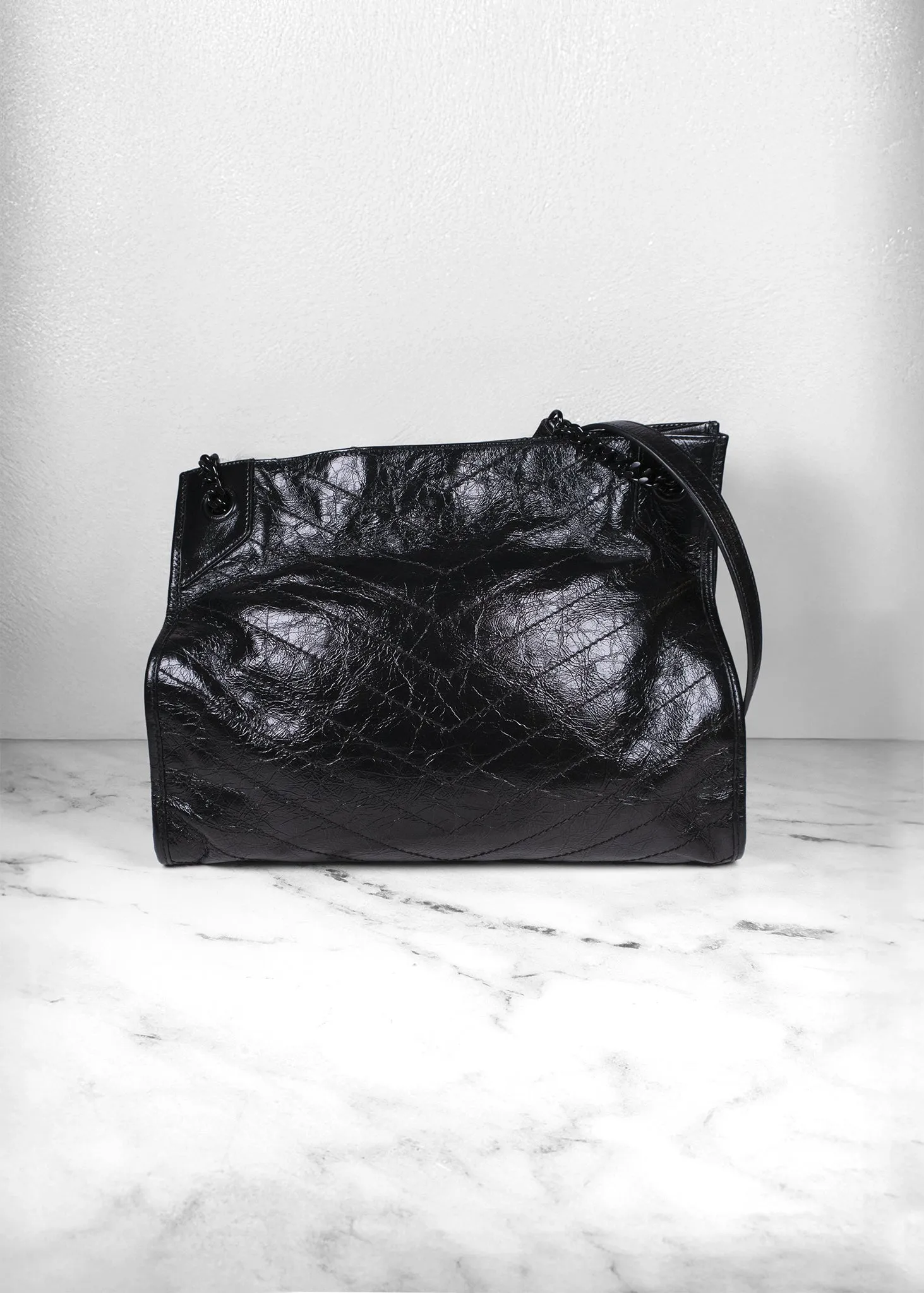 Saint Laurent Crinkled Calfskin Matelasse Monogram Niki Shopper Tote