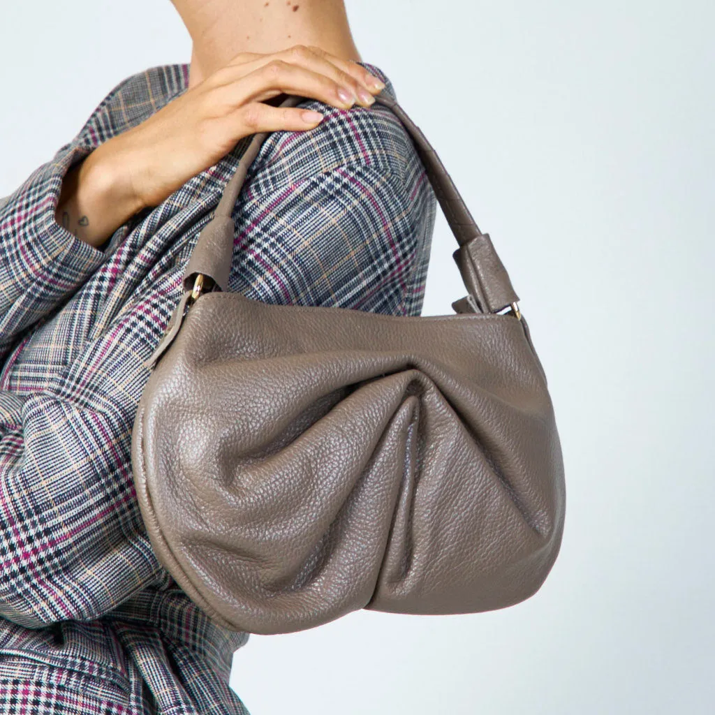 Soft leather pleated shoulder bag wholesale