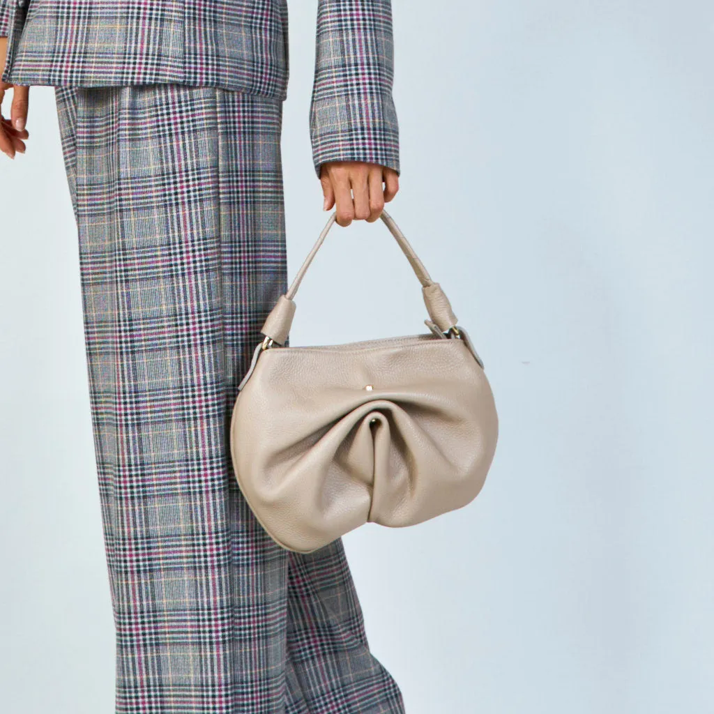 Soft leather pleated shoulder bag wholesale