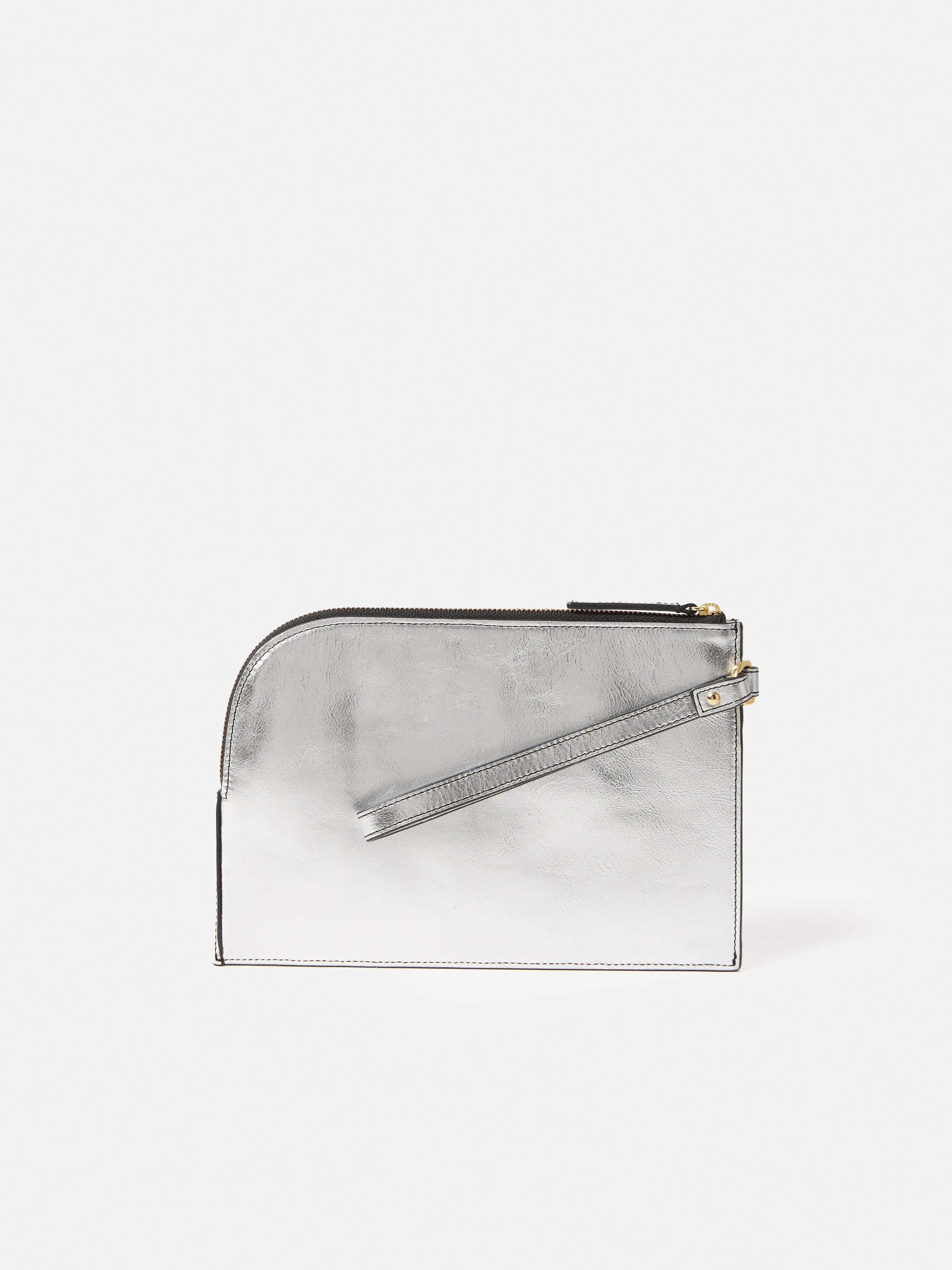 Sophia Metallic Leather Pouch | Silver