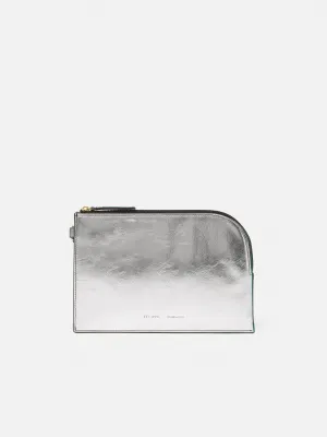 Sophia Metallic Leather Pouch | Silver