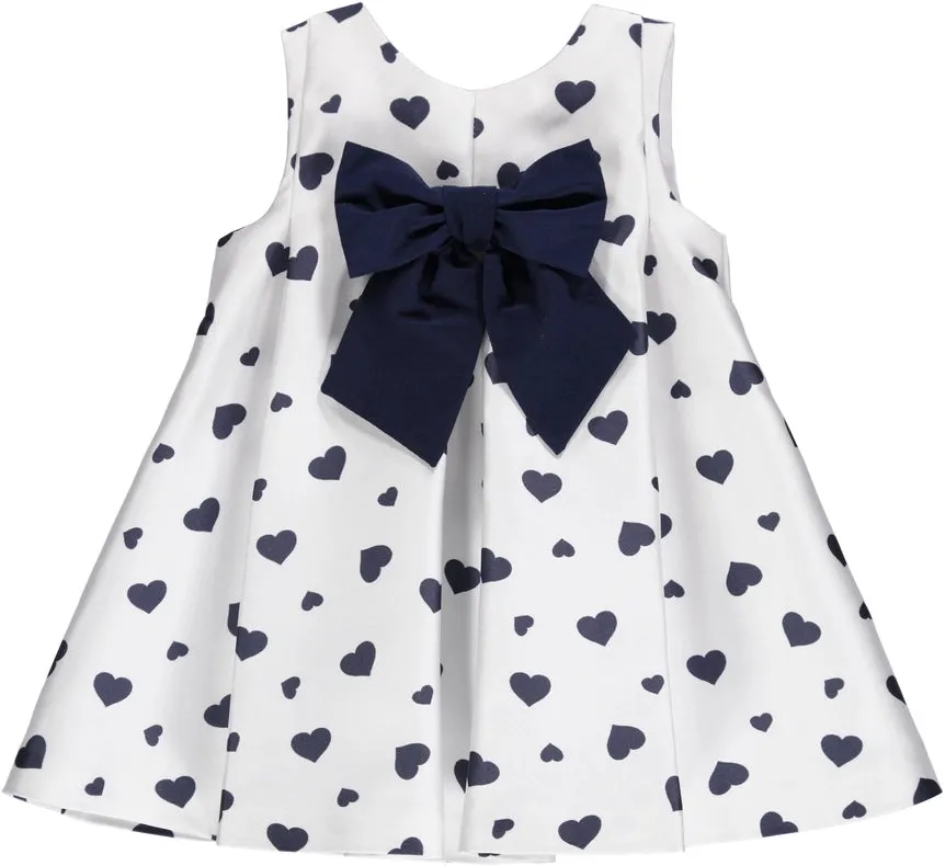 Vestido Com Corações Azuis Marinho E Laço Azul Marinho