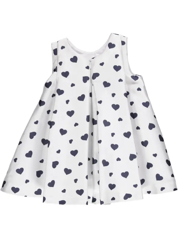 Vestido Com Corações Azuis Marinho E Laço Azul Marinho