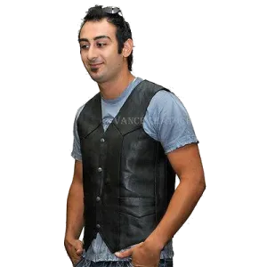 VL901S Vance Leather Men's Basic Leather Plain-Side Vest